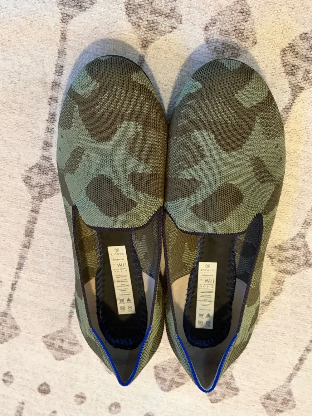 Rothy’s The Loafer Olive Camo Green Knit Flats Women’s 11